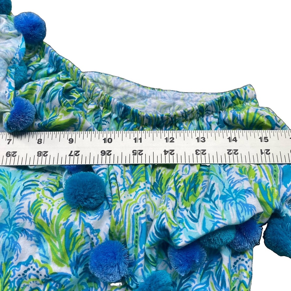 Lilly Pulitzer Idara Mini Romper XXS Green Blue Shorts Pom-Pom Resort Cruise - Picture 5 of 9